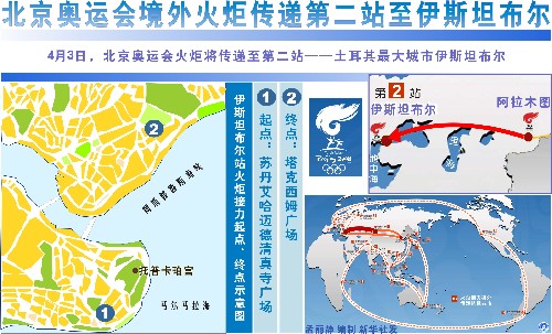 圖表:北京奧運會境外火炬傳遞第二站至伊斯坦布爾 新華社發