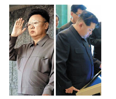 穿著夾克的金正日(佐)和穿著人民裝的金正恩(右)